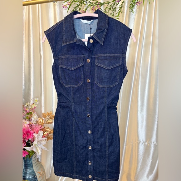 Zara Denim Dress-Cinched Waist- Small - Picture 1 of 9